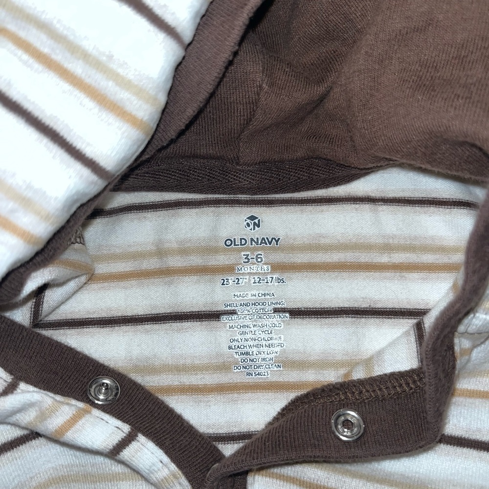 Old Navy beige /brown shell and hood line jumpsuit 3-6M